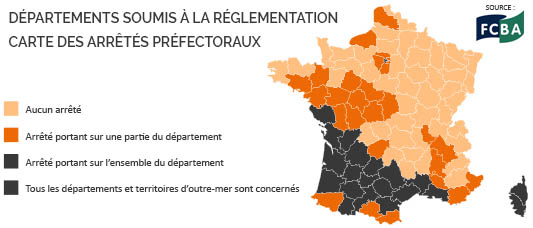 Carte de France des arrêtés préfectoraux obligeant à effectuer un traitement anti-termite avant construction